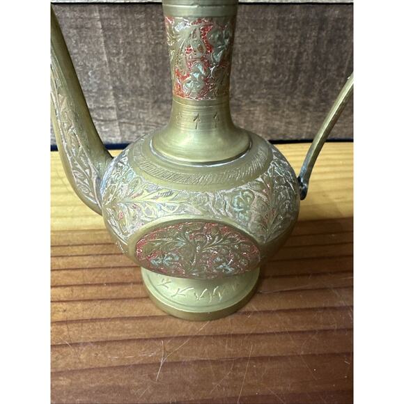 Vintage Original India Antique Red/Brass patterned Jug 8” Tall - Picture 6 of 10